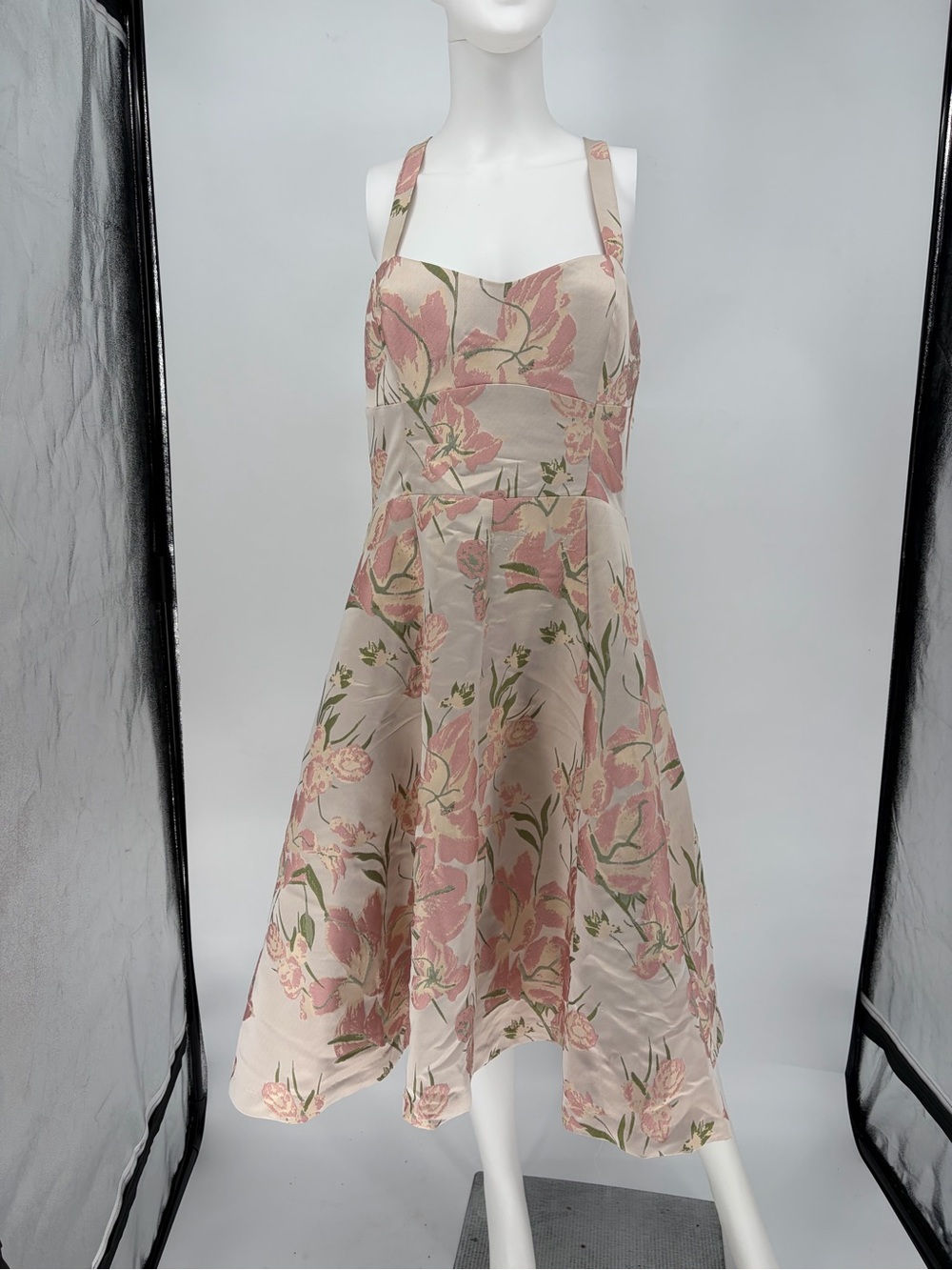 Gianni Bini Cream Midi Dress with Pink Floral Print